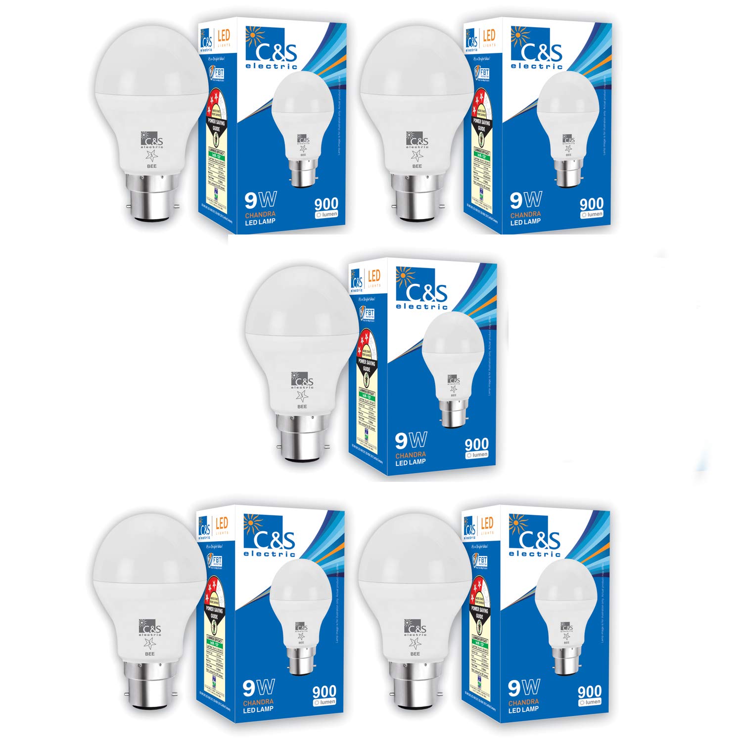 9 W LED Bulb Standard B22 Model (White, Pack of 5) with seller warranty